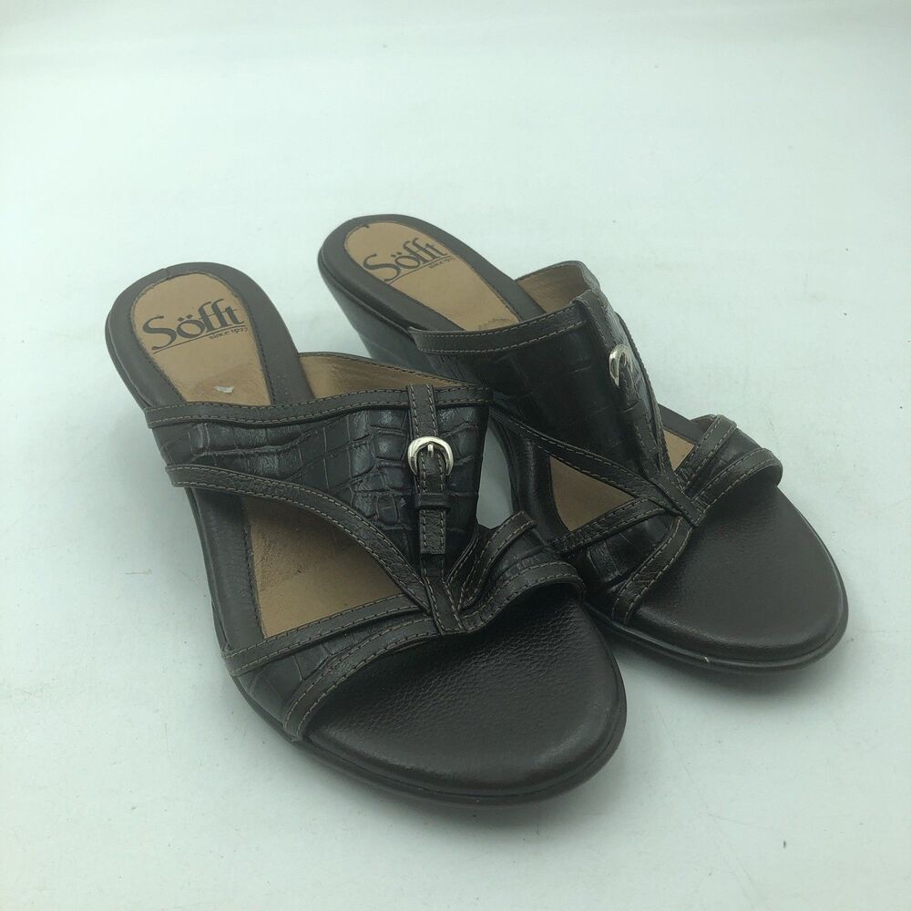 Sofft Women's Sandals 6 Leather Open Toe & Back Stacked Heel Slip-On